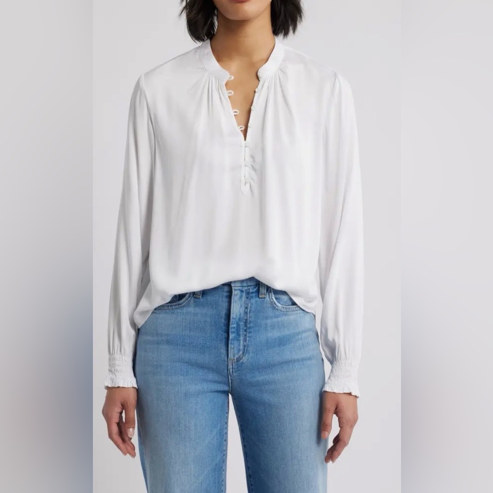 cloth & stone White Tie-Front Long-Sleeve Blouse